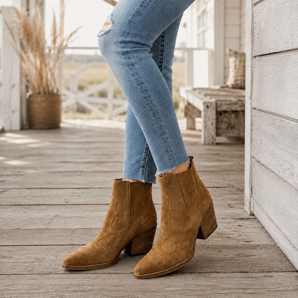 Sam Edelman Winona Boots 10 Brown Suede Western Ankle Booties Cowboy Boho Chic